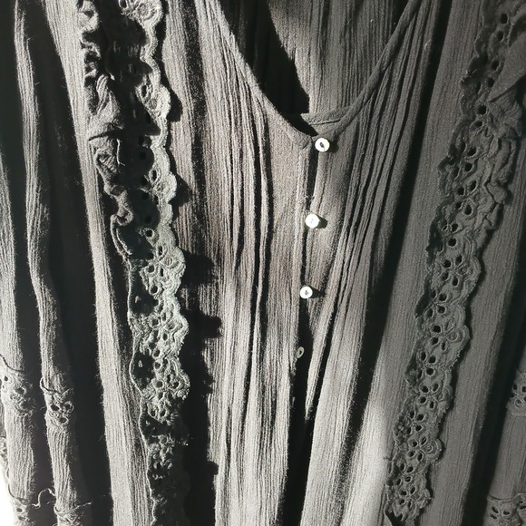 Free People Size Small‎ Snow Angel Mini Dress Black Long Sleeve Bohemian Slip - Picture 6 of 13